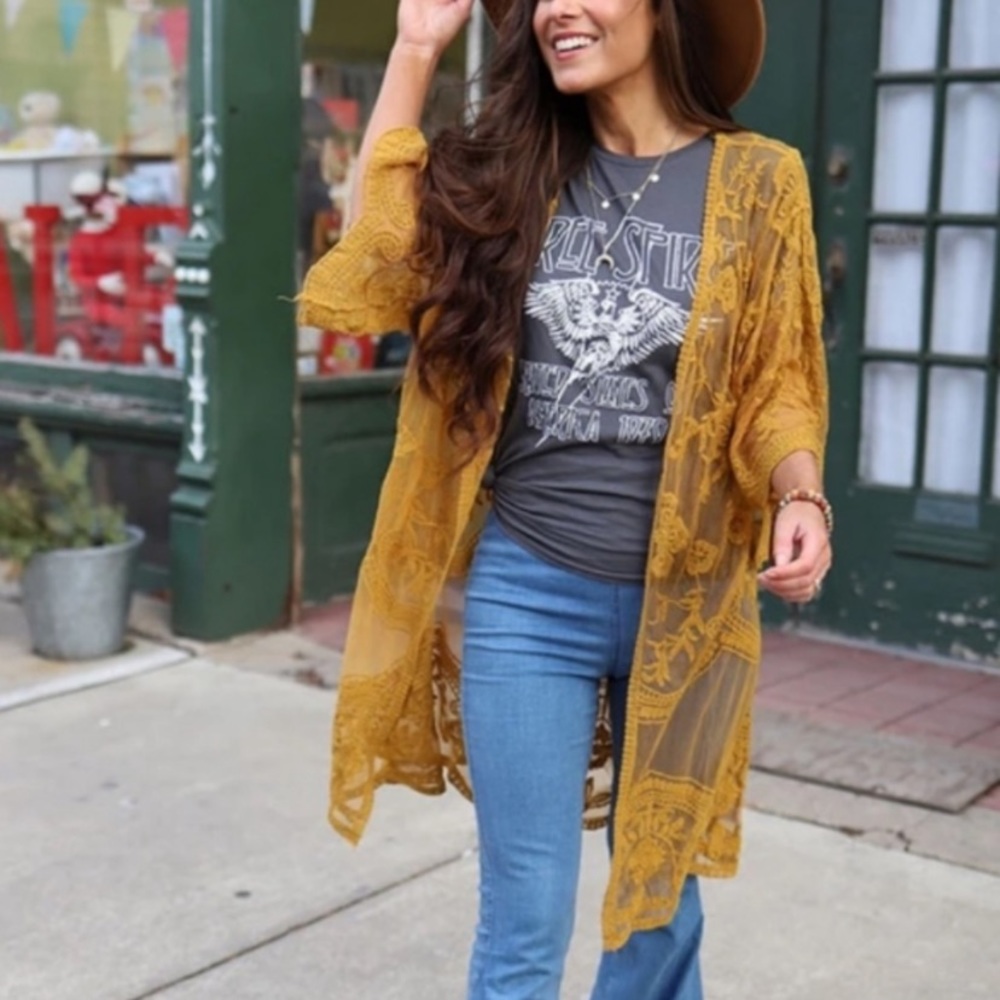 New Mustard Yellow Open Front Western Boho Duster